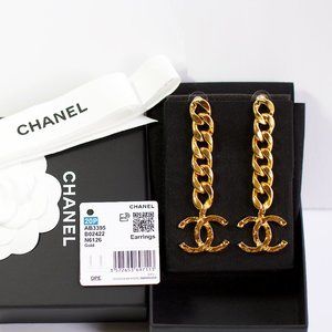 Chanel Chunky Gold Chain CC Pick Drop Earrings